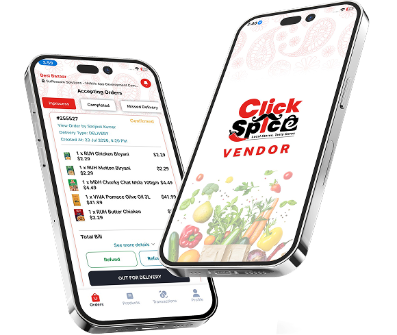 Click Spice vendor app screens